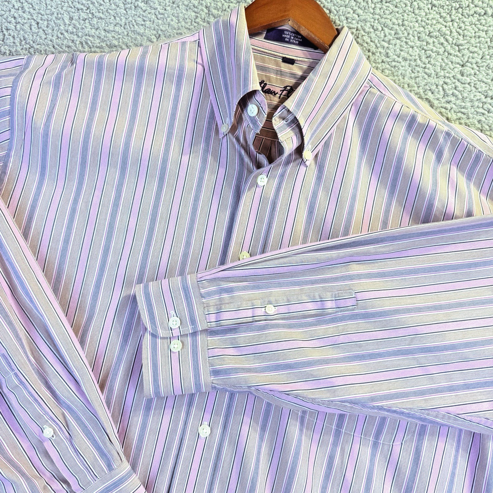 Alan Flusser Mens Shirt Long Sleeve Button Down Purple Stripes Cotton XL XLarge